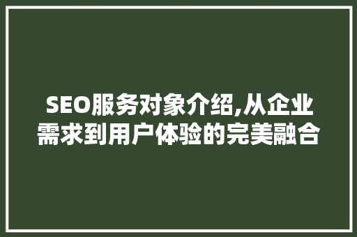SEO服务对象介绍,从企业需求到用户体验的完美融合