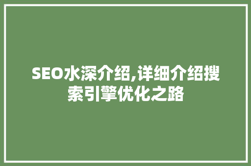 SEO水深介绍,详细介绍搜索引擎优化之路 GoogleSEO
