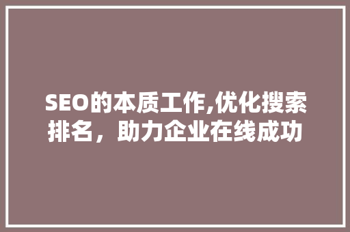 SEO的本质工作,优化搜索排名，助力企业在线成功 GoogleSEO