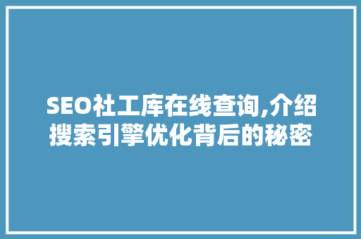 SEO社工库在线查询,介绍搜索引擎优化背后的秘密 神马SEO