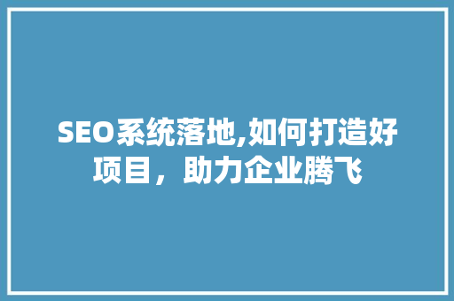 SEO系统落地,如何打造好项目，助力企业腾飞 神马SEO