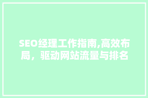 SEO经理工作指南,高效布局，驱动网站流量与排名