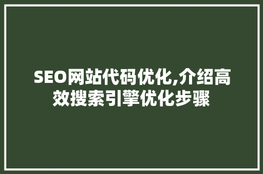 SEO网站代码优化,介绍高效搜索引擎优化步骤 神马SEO