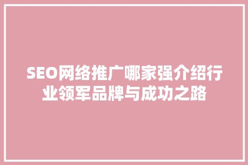 SEO网络推广哪家强介绍行业领军品牌与成功之路