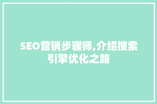 SEO营销步骤师,介绍搜索引擎优化之路