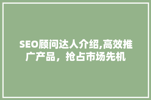 SEO顾问达人介绍,高效推广产品，抢占市场先机 百度SEO