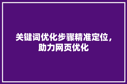 关键词优化步骤精准定位，助力网页优化 搜狗SEO
