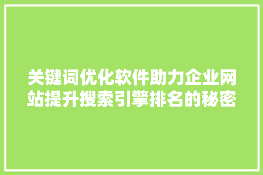 关键词优化软件助力企业网站提升搜索引擎排名的秘密武器