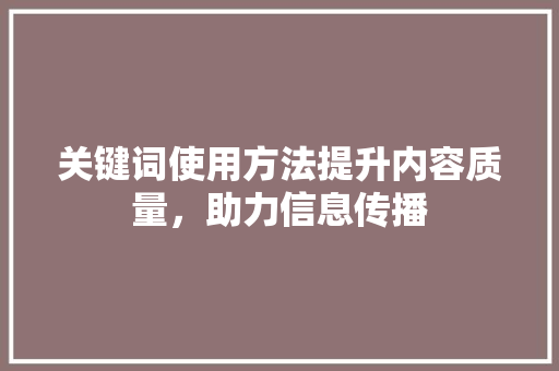 关键词使用方法提升内容质量，助力信息传播 必应SEO