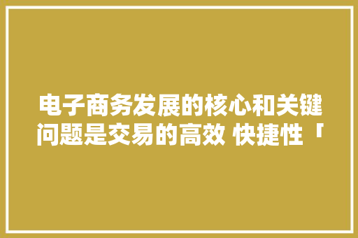 电子商务发展的核心和关键问题是交易的高效 快捷性「为什么要开展电子商务项目」 电子商务发展的核心和关键问题是交易的高效 快捷性「为什么要开展电子商务项目」 神马SEO