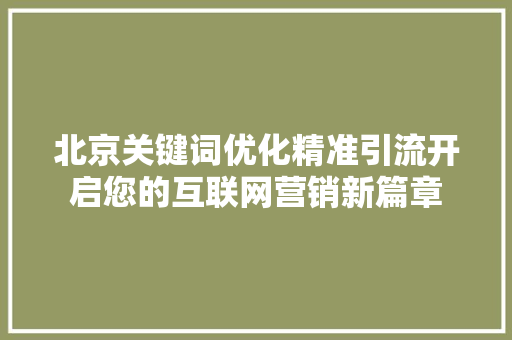 北京关键词优化精准引流开启您的互联网营销新篇章