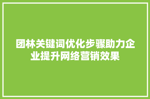 团林关键词优化步骤助力企业提升网络营销效果 GoogleSEO