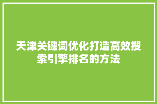 天津关键词优化打造高效搜索引擎排名的方法 GoogleSEO