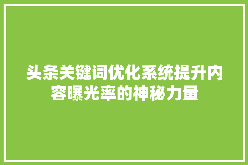 头条关键词优化系统提升内容曝光率的神秘力量 百度SEO