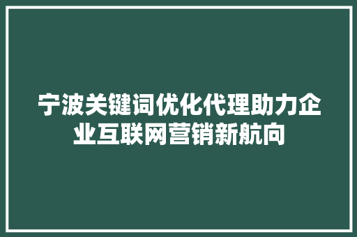 宁波关键词优化代理助力企业互联网营销新航向 百度SEO