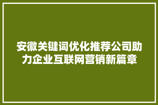 安徽关键词优化推荐公司助力企业互联网营销新篇章 GoogleSEO