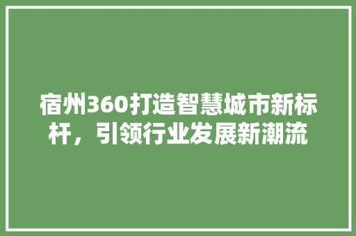 宿州360打造智慧城市新标杆，引领行业发展新潮流 搜狗SEO