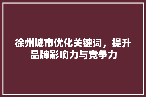 徐州城市优化关键词，提升品牌影响力与竞争力 必应SEO