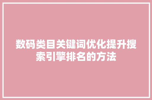 数码类目关键词优化提升搜索引擎排名的方法 GoogleSEO