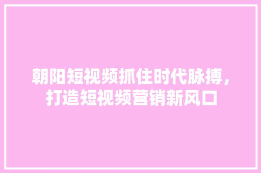 朝阳短视频抓住时代脉搏，打造短视频营销新风口 必应SEO