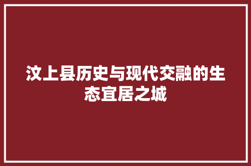 汶上县历史与现代交融的生态宜居之城