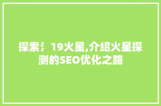 探索氵19火星,介绍火星探测的SEO优化之路 必应SEO