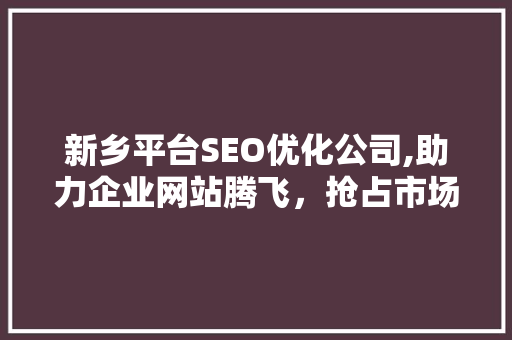 新乡平台SEO优化公司,助力企业网站腾飞，抢占市场制高点 GoogleSEO