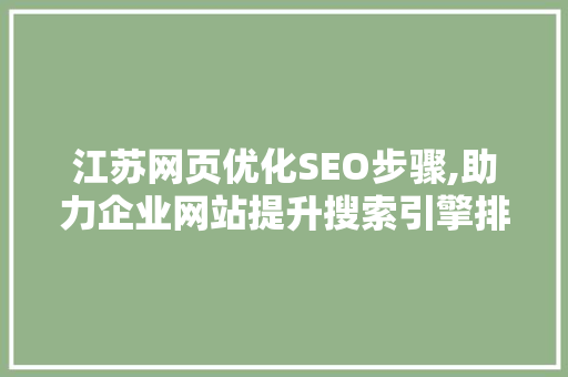 江苏网页优化SEO步骤,助力企业网站提升搜索引擎排名 GoogleSEO