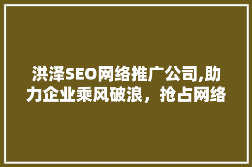 洪泽SEO网络推广公司,助力企业乘风破浪，抢占网络市场制高点