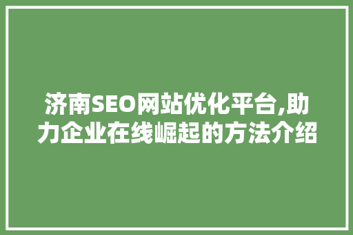 济南SEO网站优化平台,助力企业在线崛起的方法介绍 必应SEO