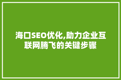 海口SEO优化,助力企业互联网腾飞的关键步骤 神马SEO