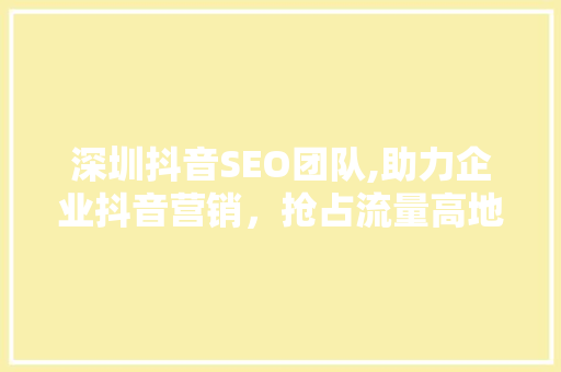深圳抖音SEO团队,助力企业抖音营销，抢占流量高地 搜狗SEO