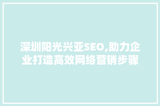 深圳阳光兴亚SEO,助力企业打造高效网络营销步骤 GoogleSEO