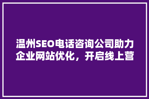 温州SEO电话咨询公司助力企业网站优化，开启线上营销新篇章 搜狗SEO