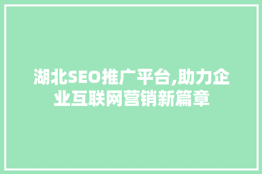湖北SEO推广平台,助力企业互联网营销新篇章 神马SEO