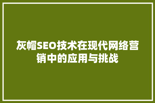 灰帽SEO技术在现代网络营销中的应用与挑战 GoogleSEO