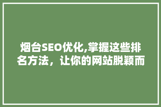 烟台SEO优化,掌握这些排名方法，让你的网站脱颖而出！ 必应SEO