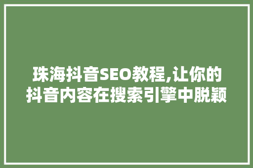 珠海抖音SEO教程,让你的抖音内容在搜索引擎中脱颖而出 百度SEO