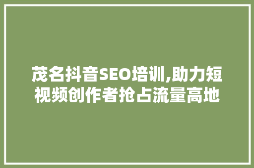 茂名抖音SEO培训,助力短视频创作者抢占流量高地 搜狗SEO