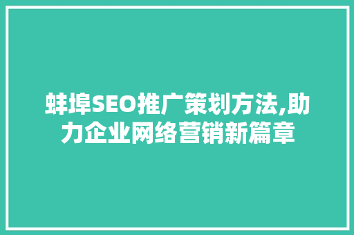 蚌埠SEO推广策划方法,助力企业网络营销新篇章 神马SEO