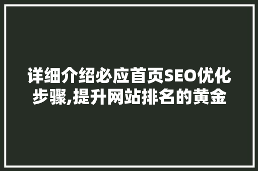 详细介绍必应首页SEO优化步骤,提升网站排名的黄金法则 必应SEO