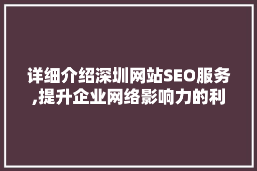 详细介绍深圳网站SEO服务,提升企业网络影响力的利器 必应SEO