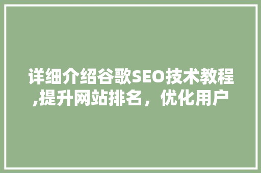 详细介绍谷歌SEO技术教程,提升网站排名，优化用户体验 百度SEO