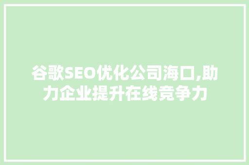 谷歌SEO优化公司海口,助力企业提升在线竞争力 GoogleSEO