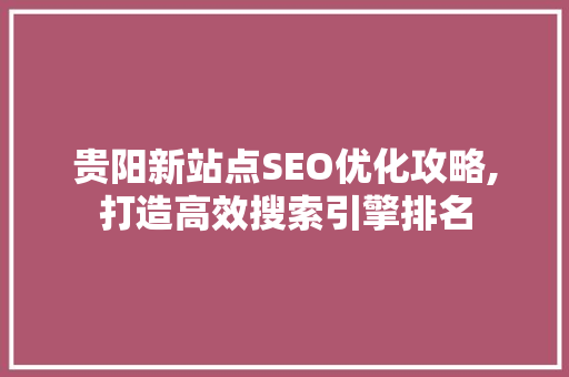 贵阳新站点SEO优化攻略,打造高效搜索引擎排名 神马SEO