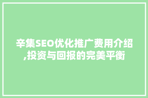 辛集SEO优化推广费用介绍,投资与回报的完美平衡 必应SEO