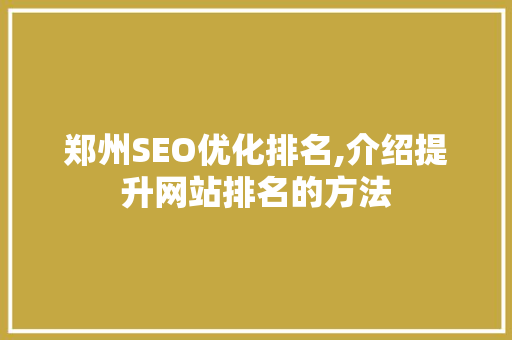 郑州SEO优化排名,介绍提升网站排名的方法