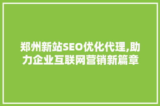 郑州新站SEO优化代理,助力企业互联网营销新篇章 神马SEO
