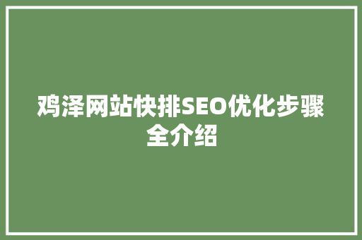 鸡泽网站快排SEO优化步骤全介绍 GoogleSEO