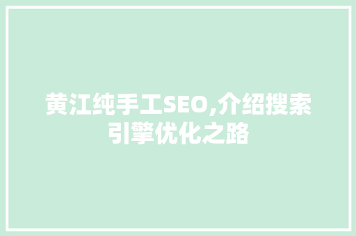 黄江纯手工SEO,介绍搜索引擎优化之路 GoogleSEO